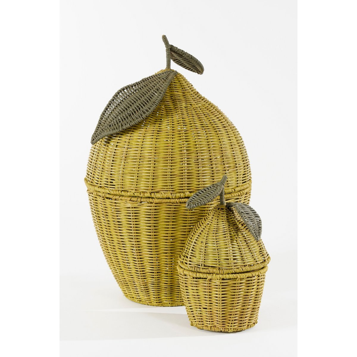 Opbergmand met Deksel - Set van 2 - H48 x Ø30 cm - Rotan - Geel