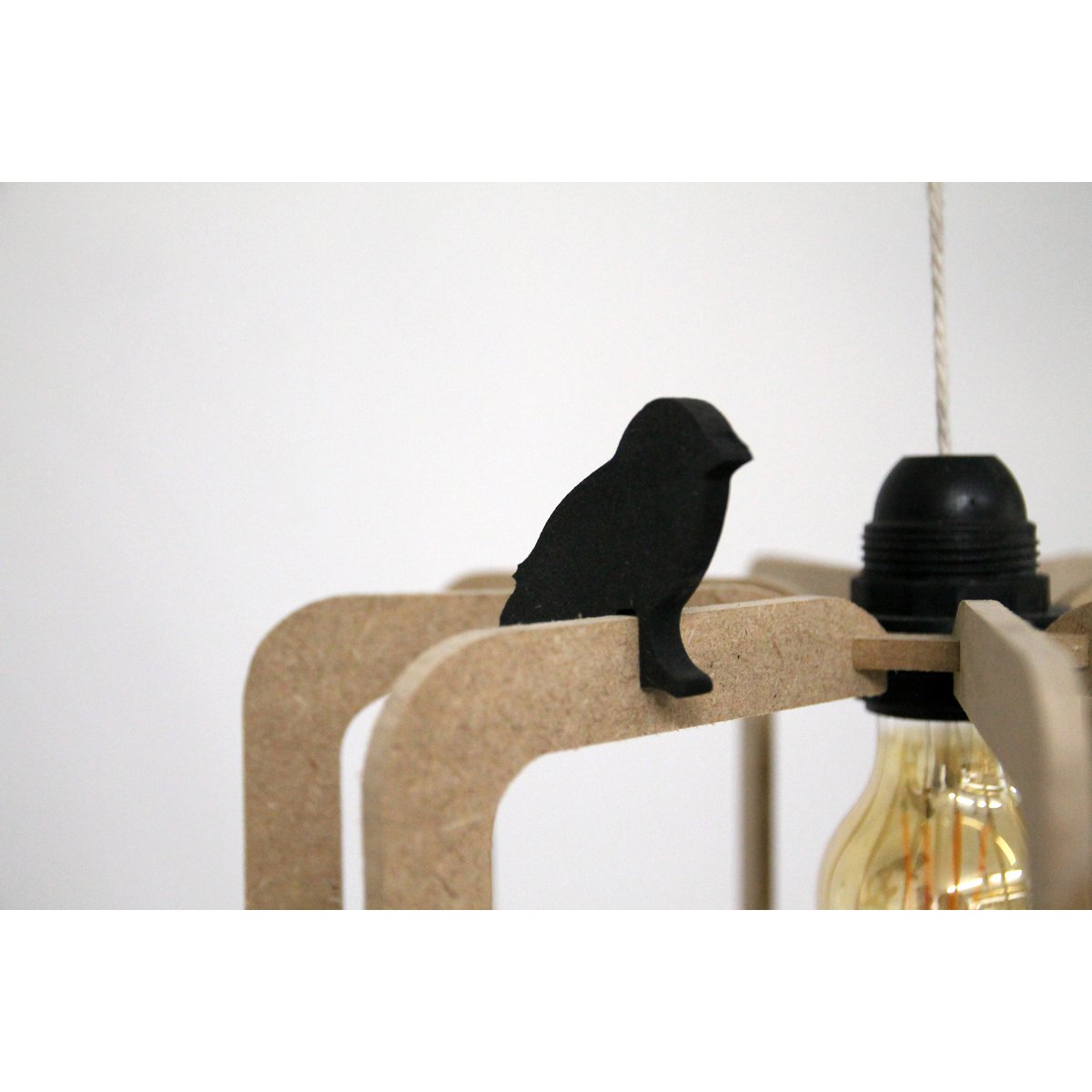 Hanglamp Design hout D30cm BIRD kit kabel zwart