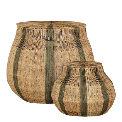 Liliano Mand - Set van 2 - H48 x Ø50 cm - Jute - Donkergroen