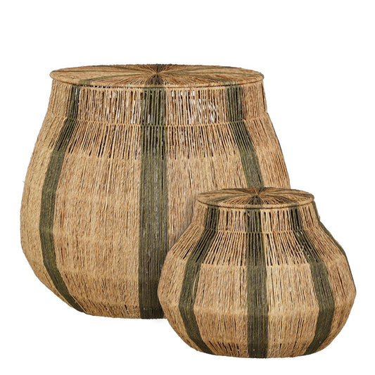 Liliano Mand - Set van 2 - H48 x Ø50 cm - Jute - Donkergroen