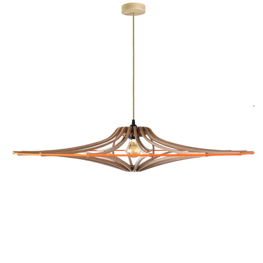 Houten design hanglamp D90cm SINGING BRUT - elastisch oranje - linnen en hout kit