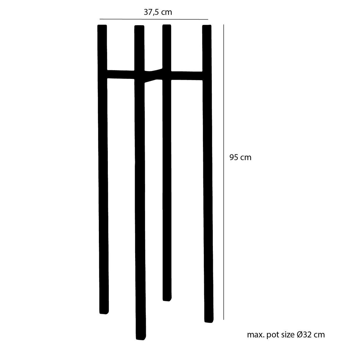 Ascot Plantenstandaard XL - L38 x B38 x H95 cm - Metaal - Zwart
