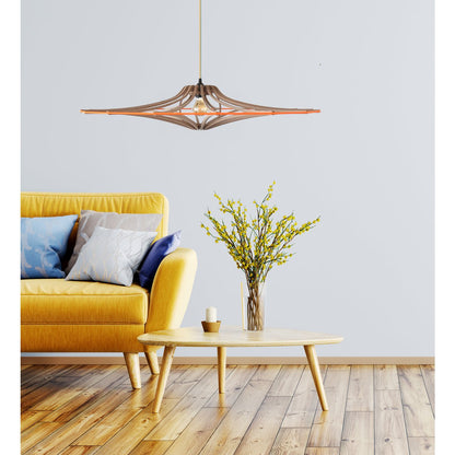 Houten design hanglamp D90cm SINGING BRUT - elastisch oranje - linnen en hout kit