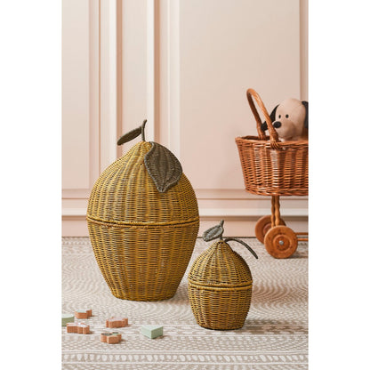 Opbergmand met Deksel - Set van 2 - H48 x Ø30 cm - Rotan - Geel