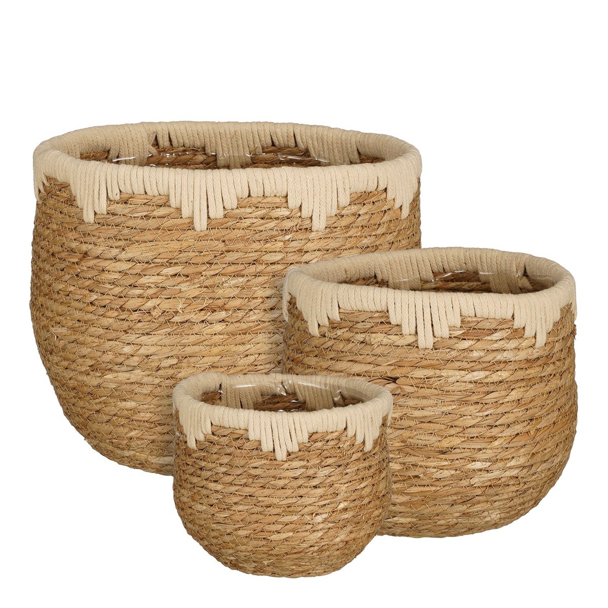 Jorck Plantenmand - Set van 3 - H24 x Ø26 cm - Zeegras - Beige, Bruin