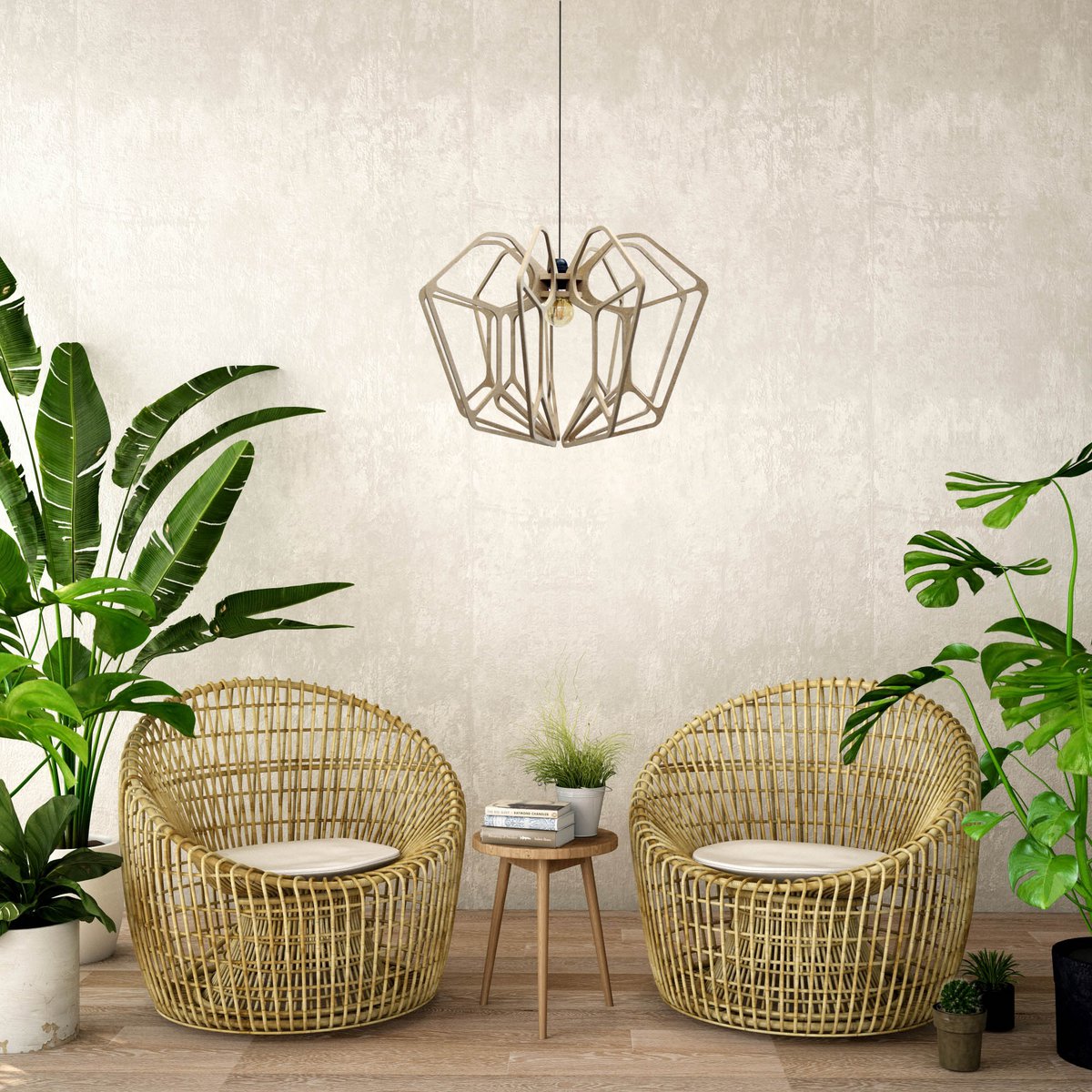 Design hanglamp D54cm DIAMOND - Kit van katoen en zwart metaal