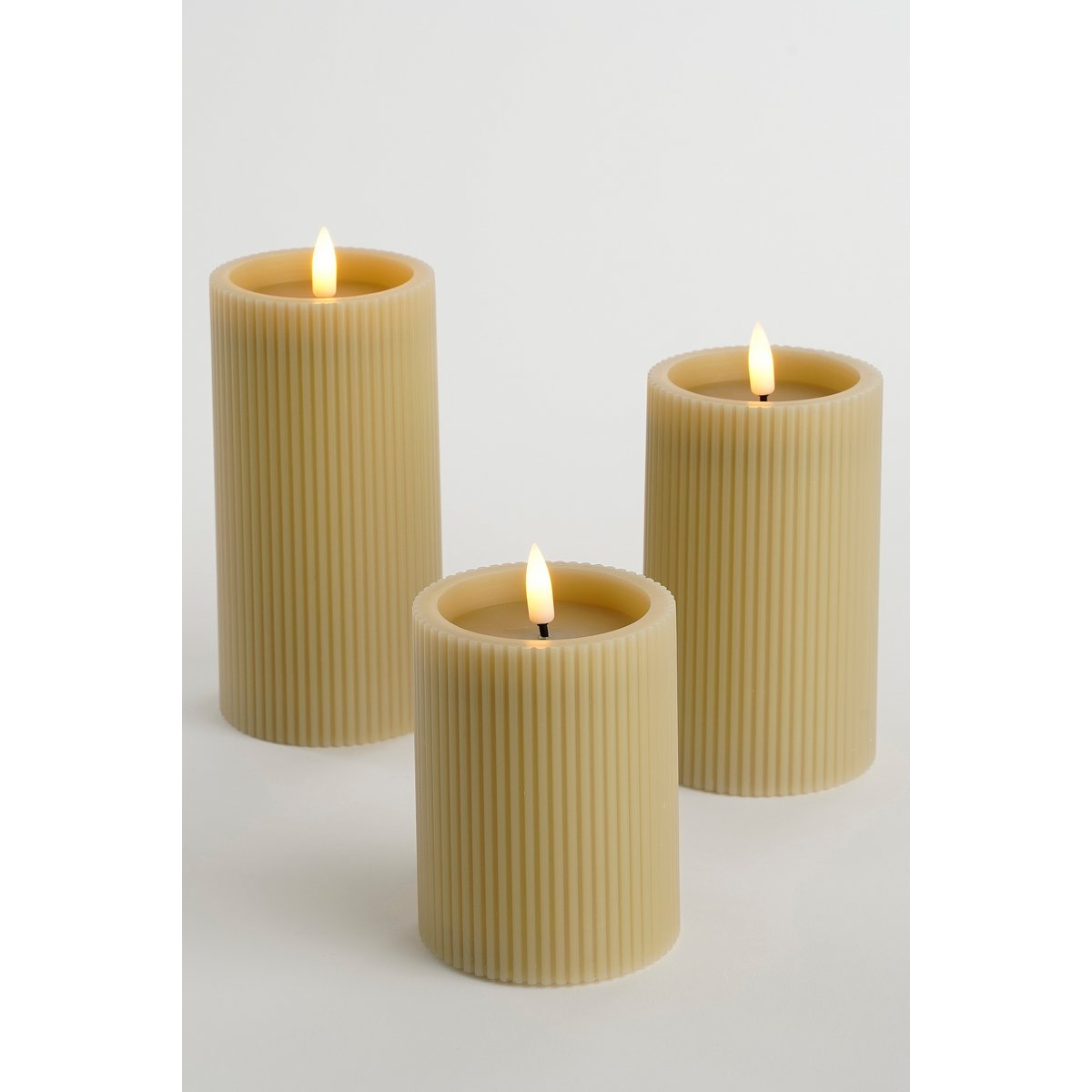 LED Pilaarkaars - Set van 3 - H15 x Ø8 cm - Wax - Taupe