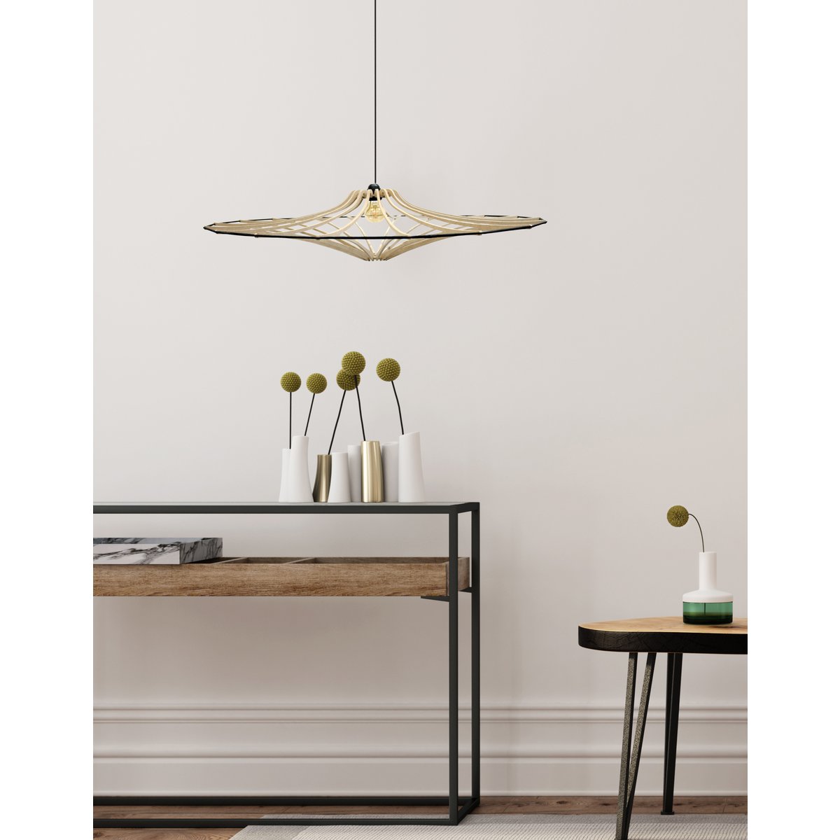 Design hanglamp D65cm SINGING BRUT - zwart elastiek - zwart kit